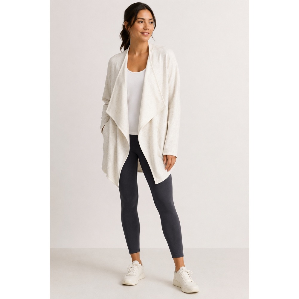 Athleta Pranayama Wrap Oatmeal Heather Draped Open Front Cardigan 383713 XXS